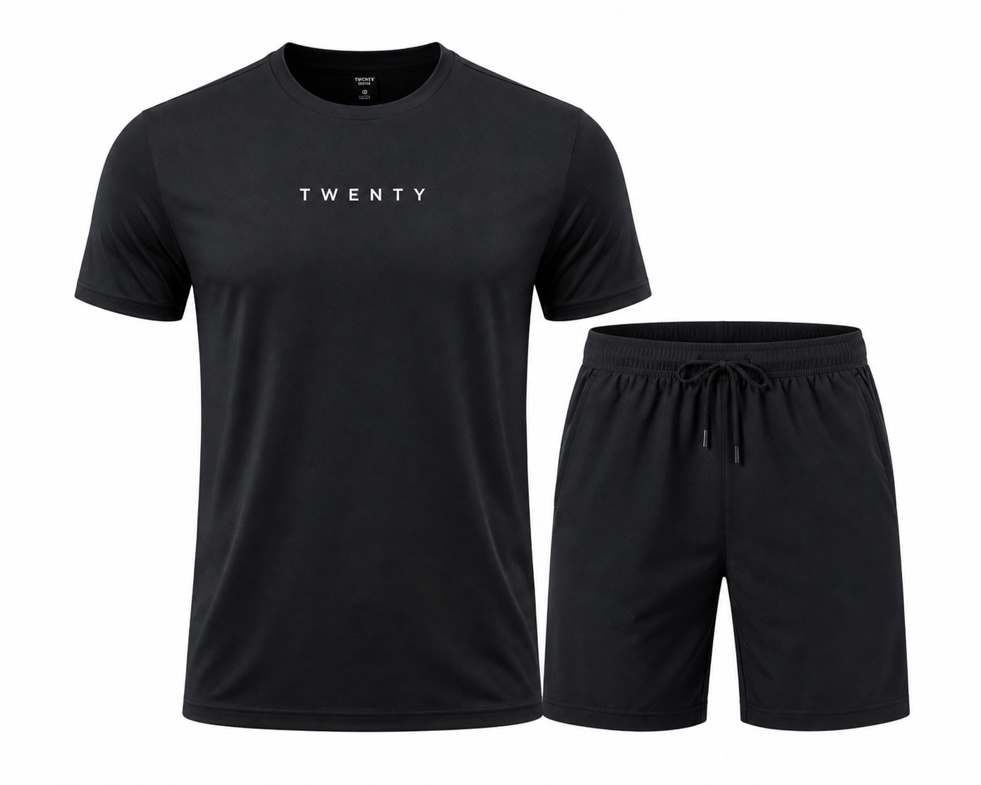 TWENTY Fitness TWENTY Performance Set in black, featuring workout leggings and sports bra, designed for active fitness wear.