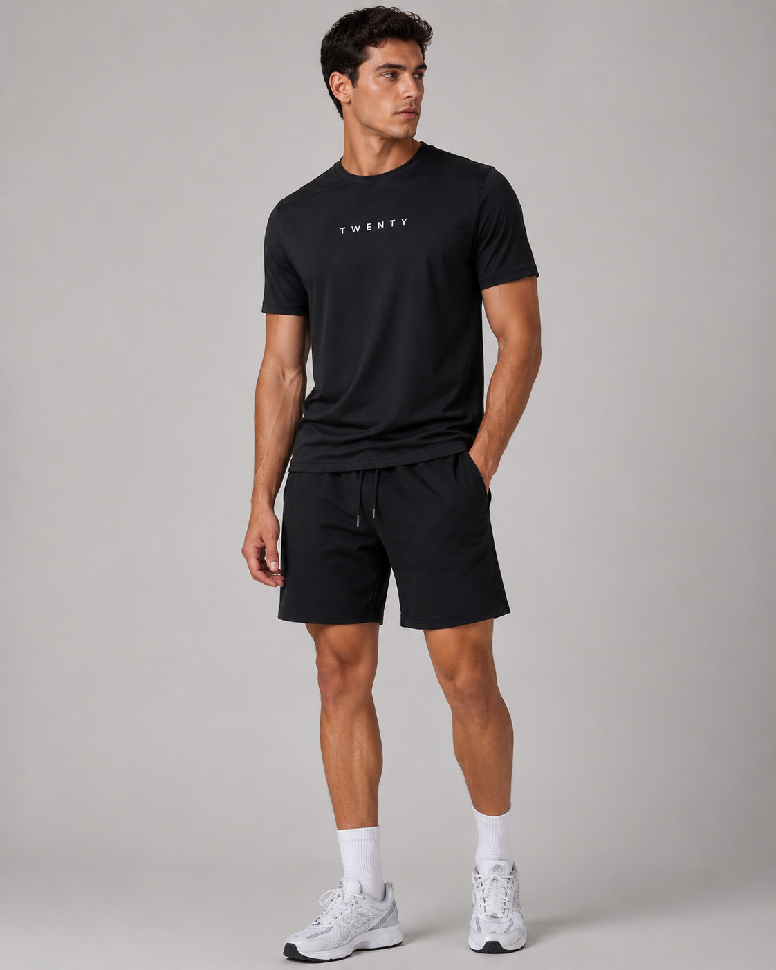 TWENTY Fitness TWENTY Performance Set in black, featuring athletic apparel with a sleek, fitted design for workout comfort.